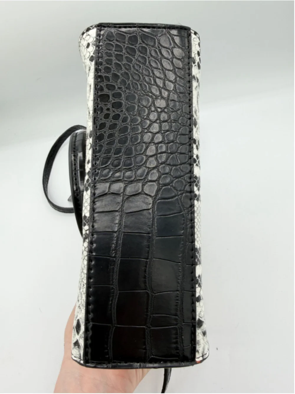 Women's ALDO Satchel Bag One Size White Black Snakeskin Print